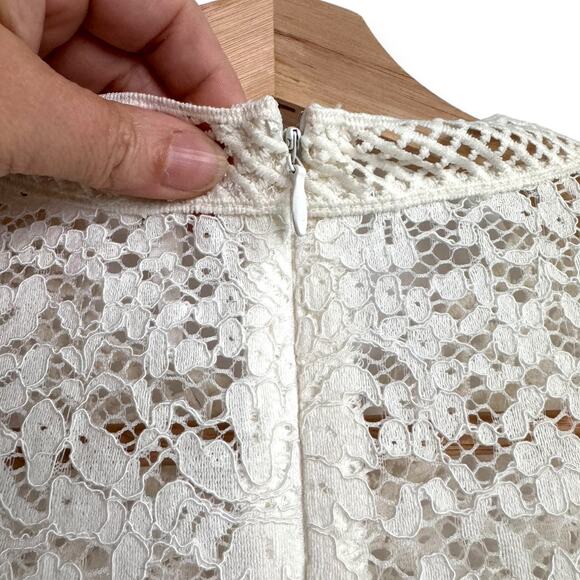Feather Bone Anthropologie Ivory High Neck Lace And Crepe Midi Dress Women's 14 - Picture 9 of 11